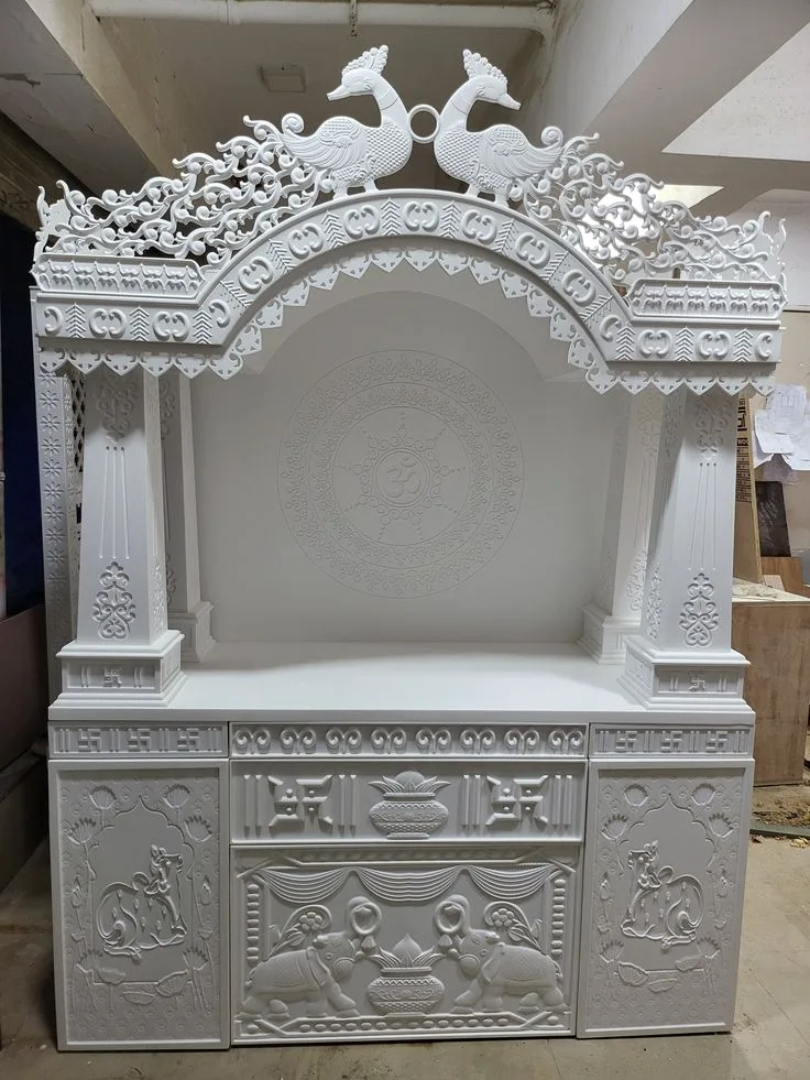 Carved Mandir Arch — Makrana White