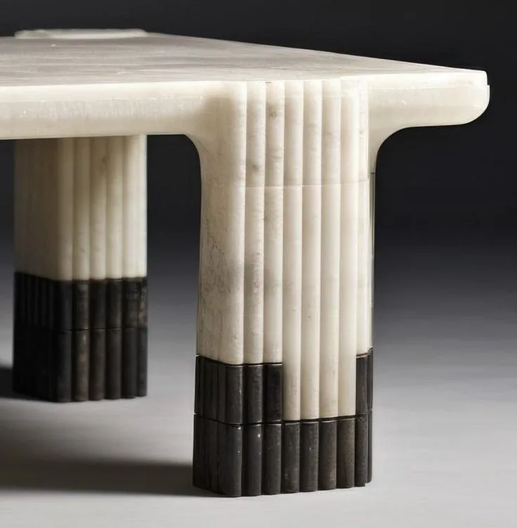 Doppio Console — Cream & Nero, Fluted finish