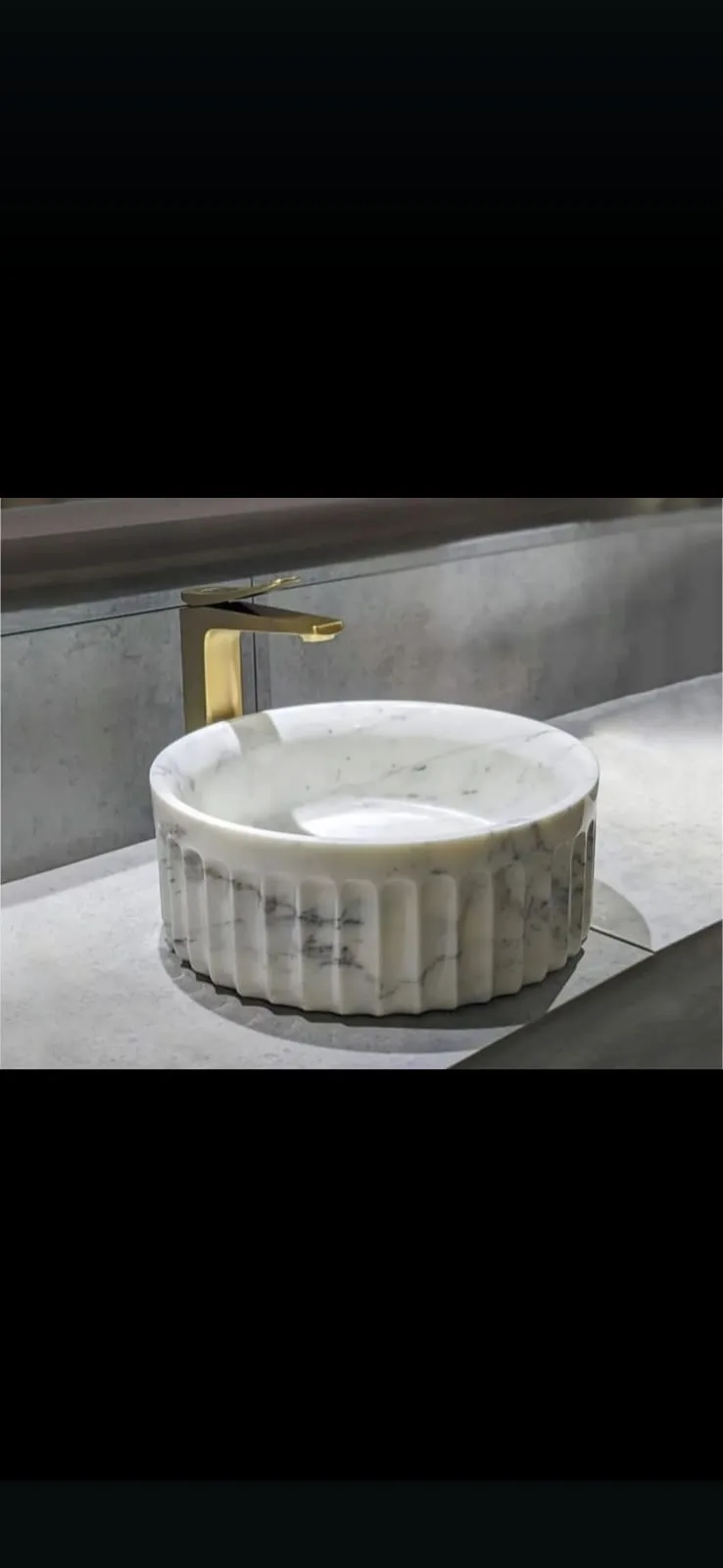 Fluted Counter Basin — Makrana White, Fluted finish