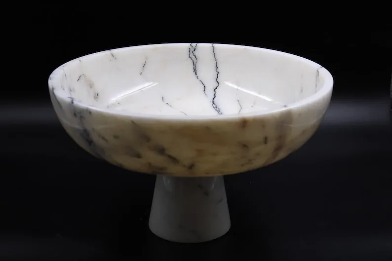 Footed Bowl — Golden-vein White, Polished finish