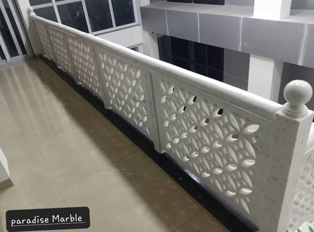 Jali Balustrade — Makrana White, Pierced lattice finish