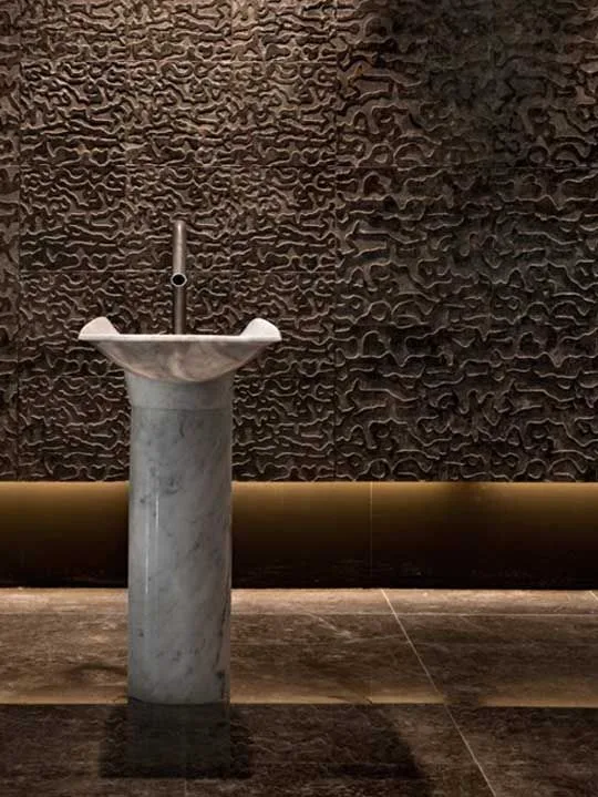Petalo Basin — Makrana White, Hand-carved finish