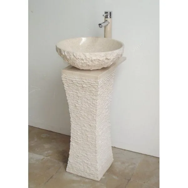 Roccia Hewn Pedestal — Makrana White, Hand-chiselled finish