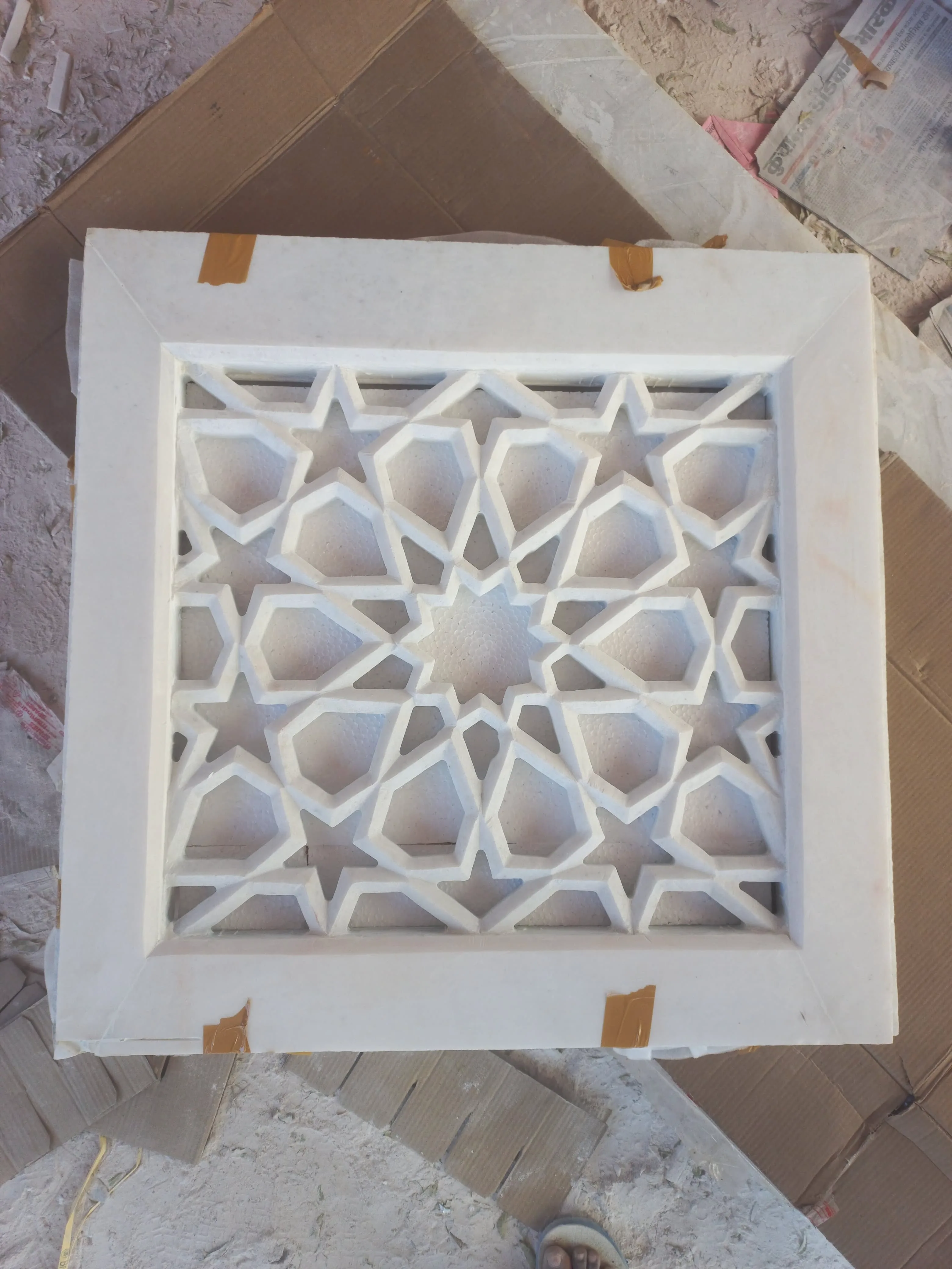 Star Geometry Jali — Makrana White, Pierced lattice finish