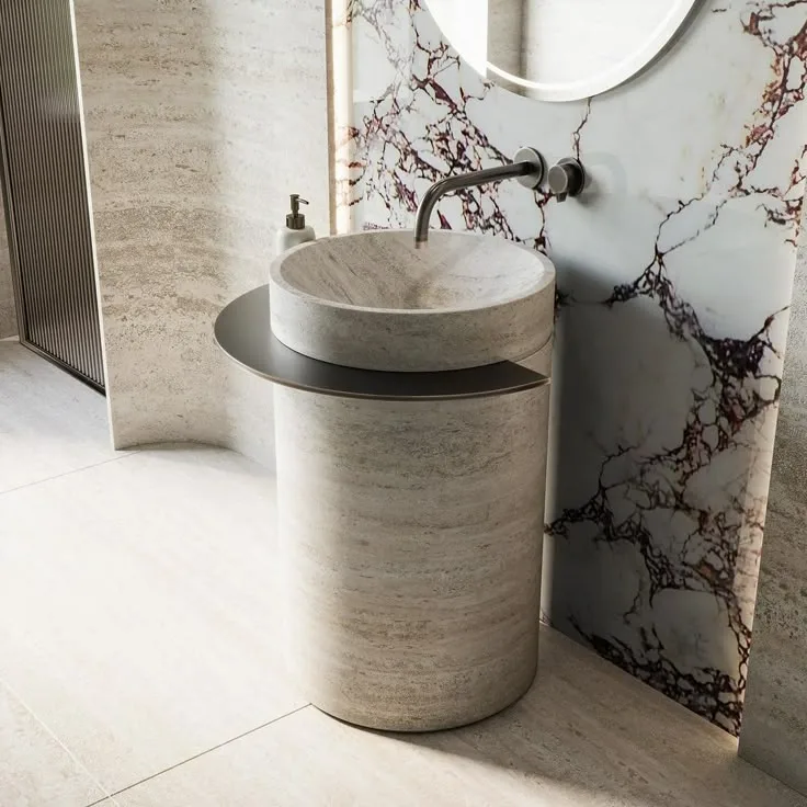 Tamburo Basin — Silver Travertine, Honed finish