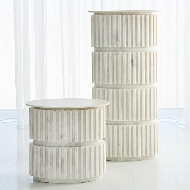 Tondo Tiered Tables — Makrana White, Fluted finish